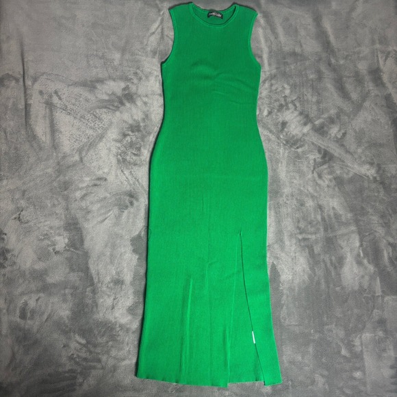 PrettyGuide Dresses & Skirts - PrettyGuide Women's M Green Ribbed Knit Maxi Dress Sleeveless Bodycon Slit
